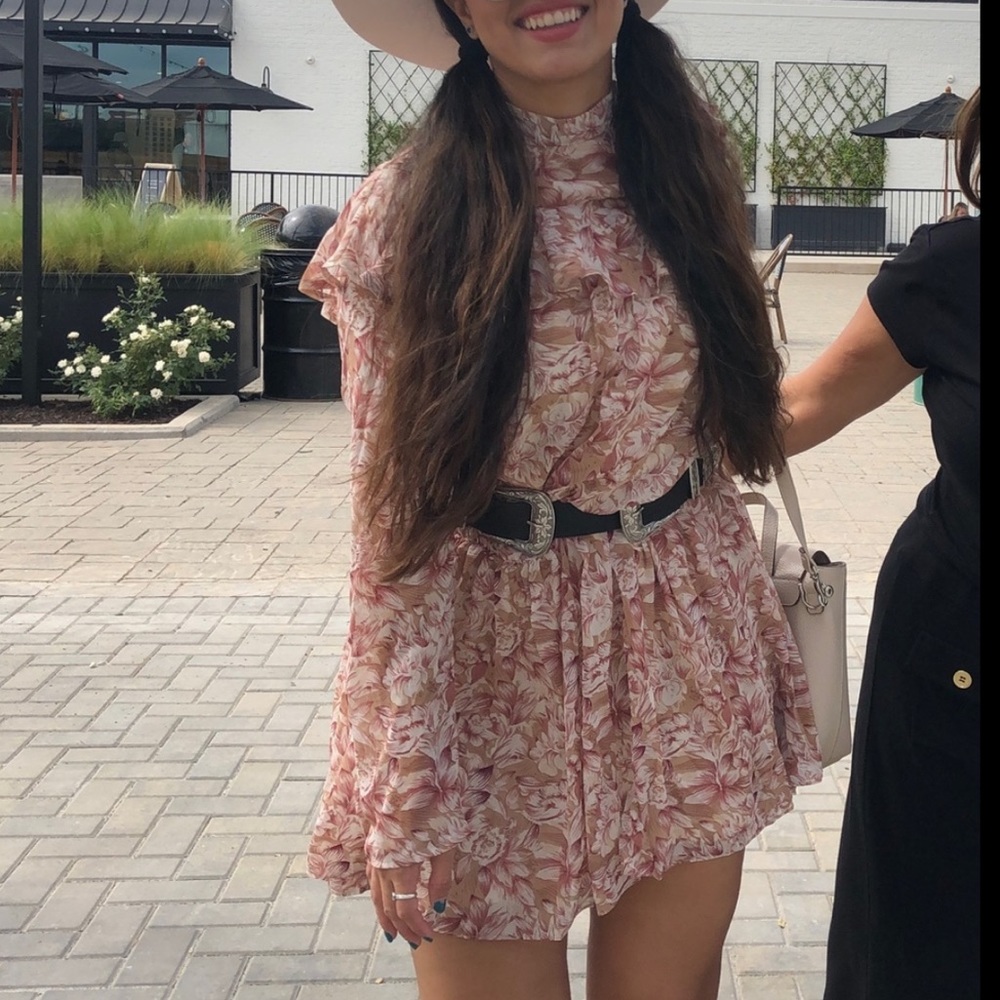 Floral long sleeve silk dress (Medium)